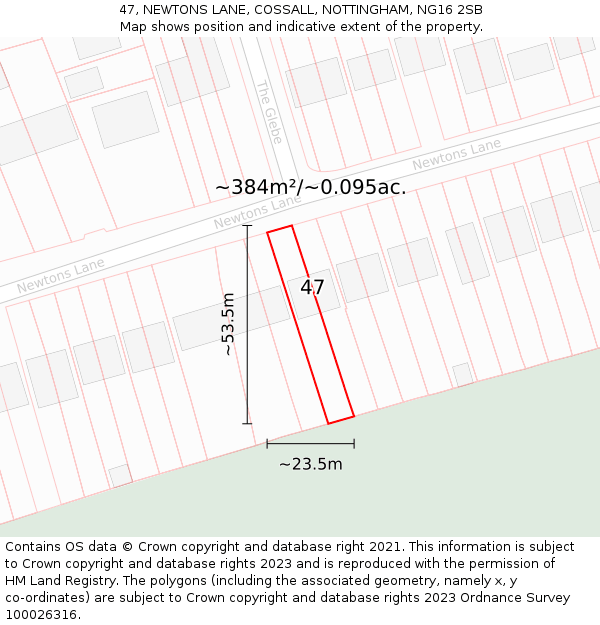 47, NEWTONS LANE, COSSALL, NOTTINGHAM, NG16 2SB: Plot and title map