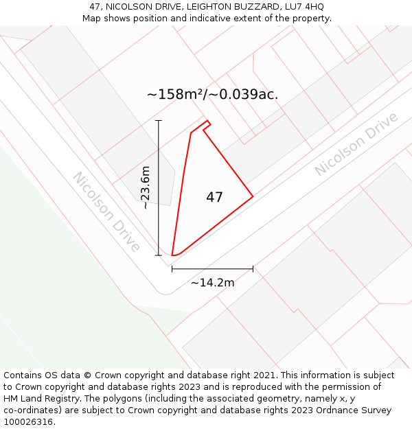 47, NICOLSON DRIVE, LEIGHTON BUZZARD, LU7 4HQ: Plot and title map