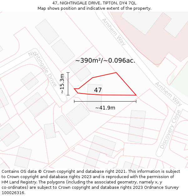 47, NIGHTINGALE DRIVE, TIPTON, DY4 7QL: Plot and title map