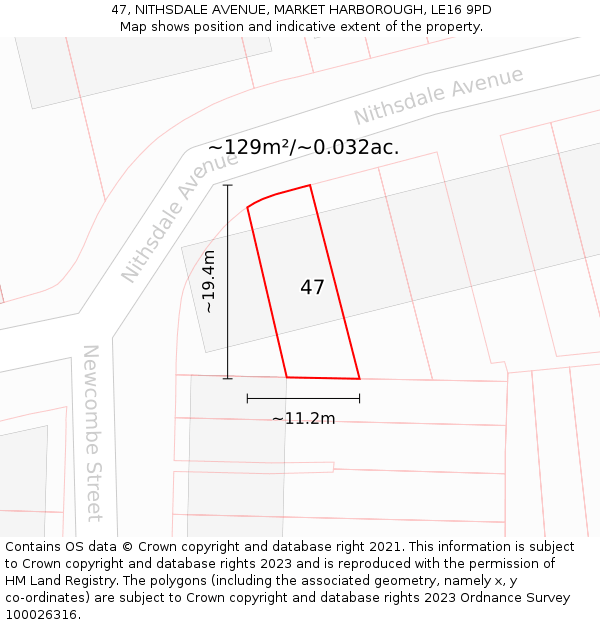 47, NITHSDALE AVENUE, MARKET HARBOROUGH, LE16 9PD: Plot and title map