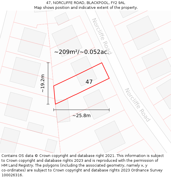 47, NORCLIFFE ROAD, BLACKPOOL, FY2 9AL: Plot and title map