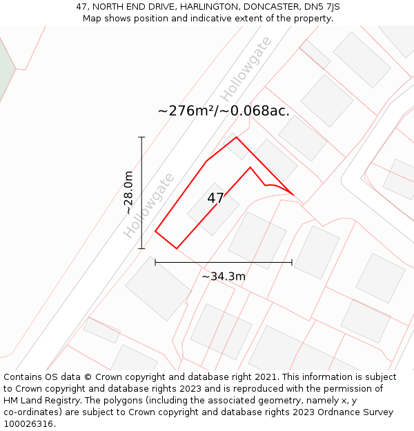 47, NORTH END DRIVE, HARLINGTON, DONCASTER, DN5 7JS: Plot and title map