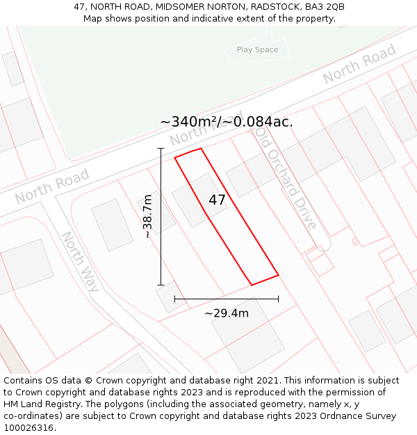 47, NORTH ROAD, MIDSOMER NORTON, RADSTOCK, BA3 2QB: Plot and title map