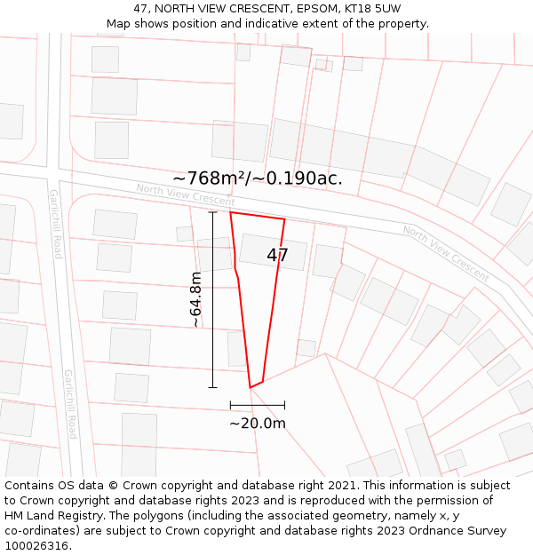47, NORTH VIEW CRESCENT, EPSOM, KT18 5UW: Plot and title map