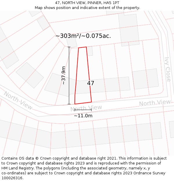 47, NORTH VIEW, PINNER, HA5 1PT: Plot and title map