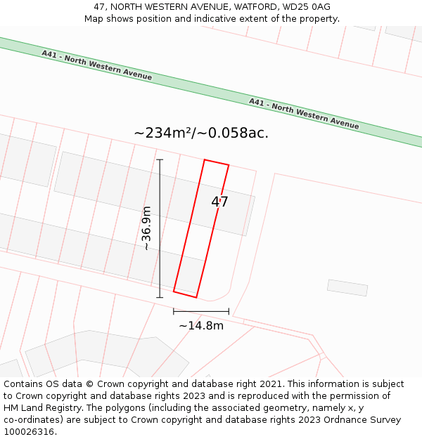 47, NORTH WESTERN AVENUE, WATFORD, WD25 0AG: Plot and title map