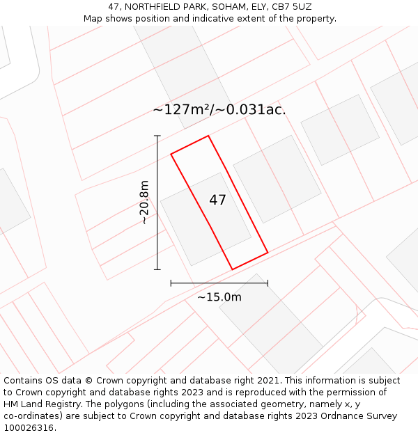 47, NORTHFIELD PARK, SOHAM, ELY, CB7 5UZ: Plot and title map