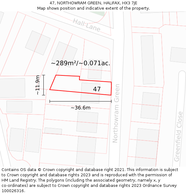 47, NORTHOWRAM GREEN, HALIFAX, HX3 7JE: Plot and title map
