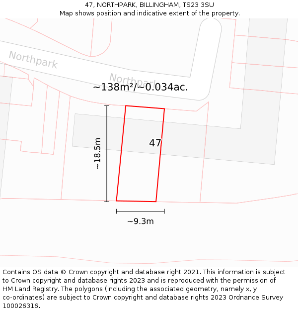 47, NORTHPARK, BILLINGHAM, TS23 3SU: Plot and title map