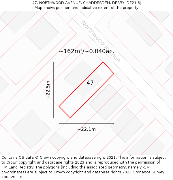 47, NORTHWOOD AVENUE, CHADDESDEN, DERBY, DE21 6JJ: Plot and title map
