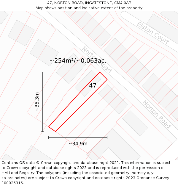 47, NORTON ROAD, INGATESTONE, CM4 0AB: Plot and title map