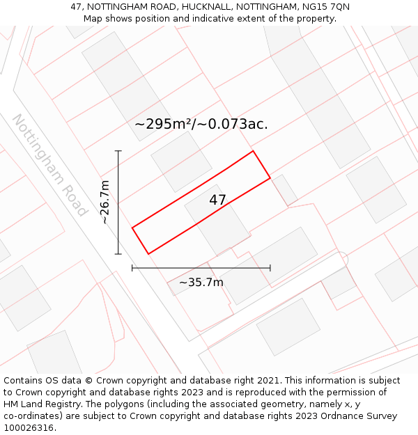 47, NOTTINGHAM ROAD, HUCKNALL, NOTTINGHAM, NG15 7QN: Plot and title map