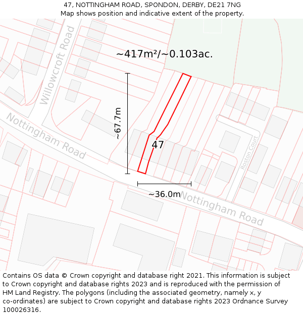 47, NOTTINGHAM ROAD, SPONDON, DERBY, DE21 7NG: Plot and title map