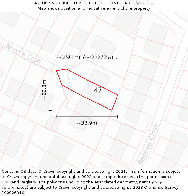 47, NUNNS CROFT, FEATHERSTONE, PONTEFRACT, WF7 5HS: Plot and title map