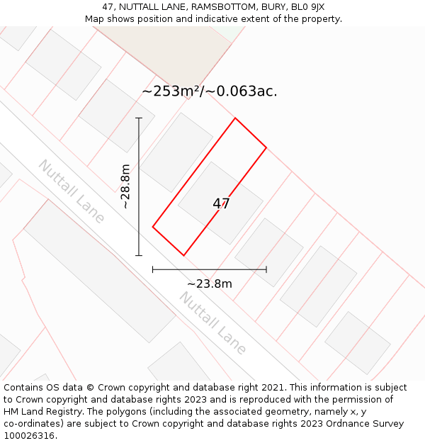 47, NUTTALL LANE, RAMSBOTTOM, BURY, BL0 9JX: Plot and title map