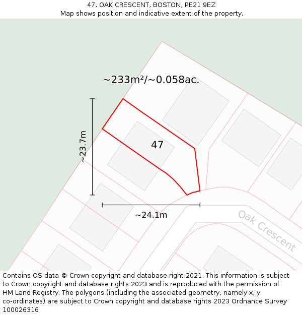 47, OAK CRESCENT, BOSTON, PE21 9EZ: Plot and title map