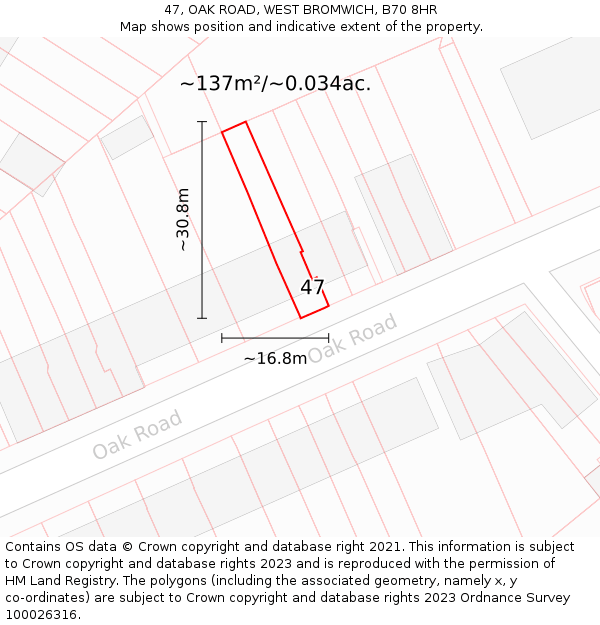 47, OAK ROAD, WEST BROMWICH, B70 8HR: Plot and title map