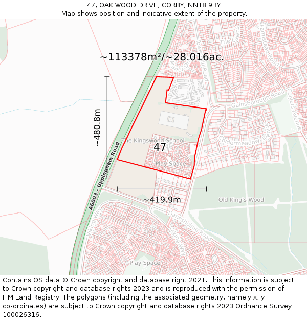 47, OAK WOOD DRIVE, CORBY, NN18 9BY: Plot and title map