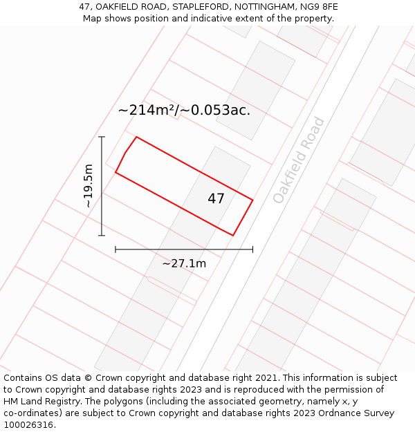47, OAKFIELD ROAD, STAPLEFORD, NOTTINGHAM, NG9 8FE: Plot and title map