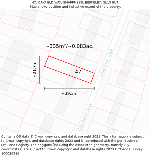47, OAKFIELD WAY, SHARPNESS, BERKELEY, GL13 9UT: Plot and title map