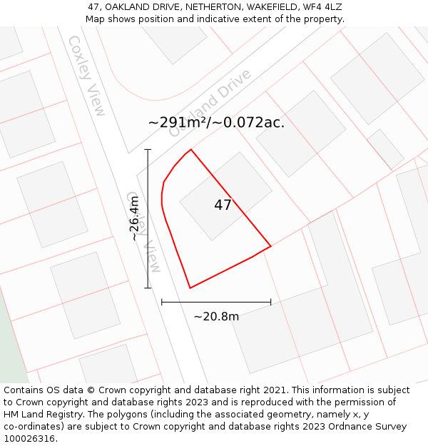 47, OAKLAND DRIVE, NETHERTON, WAKEFIELD, WF4 4LZ: Plot and title map
