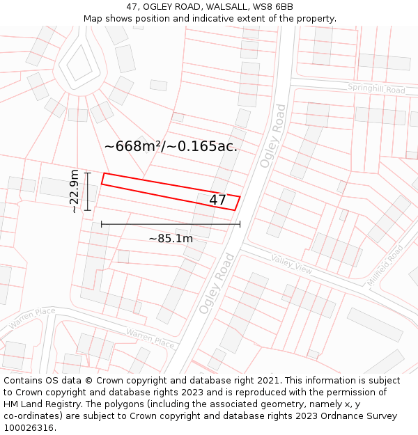 47, OGLEY ROAD, WALSALL, WS8 6BB: Plot and title map