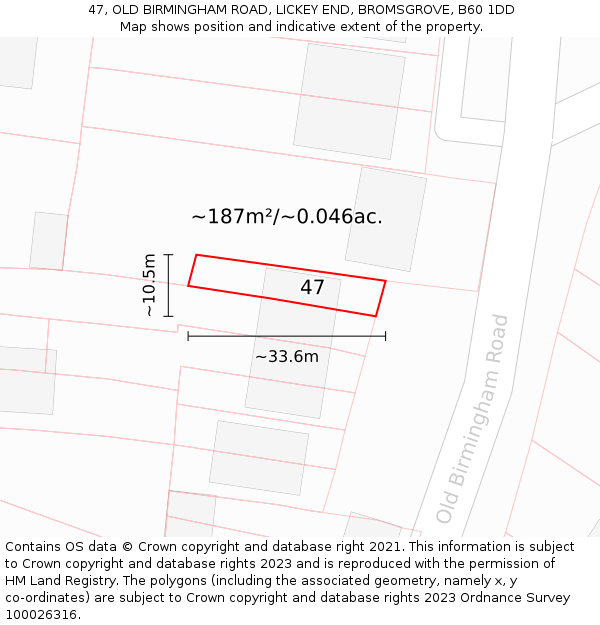 47, OLD BIRMINGHAM ROAD, LICKEY END, BROMSGROVE, B60 1DD: Plot and title map