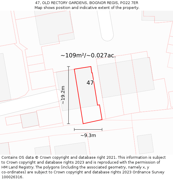47, OLD RECTORY GARDENS, BOGNOR REGIS, PO22 7ER: Plot and title map