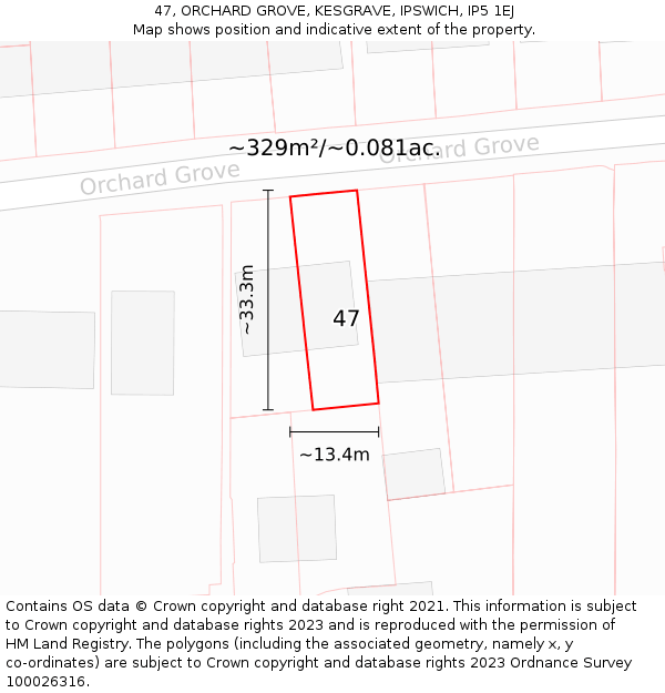 47, ORCHARD GROVE, KESGRAVE, IPSWICH, IP5 1EJ: Plot and title map