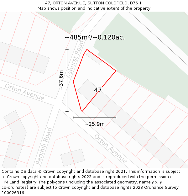 47, ORTON AVENUE, SUTTON COLDFIELD, B76 1JJ: Plot and title map
