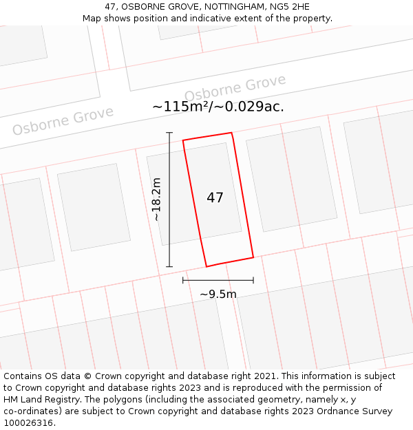 47, OSBORNE GROVE, NOTTINGHAM, NG5 2HE: Plot and title map