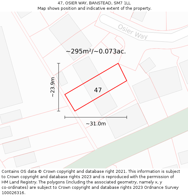 47, OSIER WAY, BANSTEAD, SM7 1LL: Plot and title map