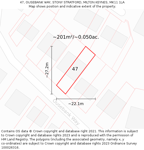 47, OUSEBANK WAY, STONY STRATFORD, MILTON KEYNES, MK11 1LA: Plot and title map