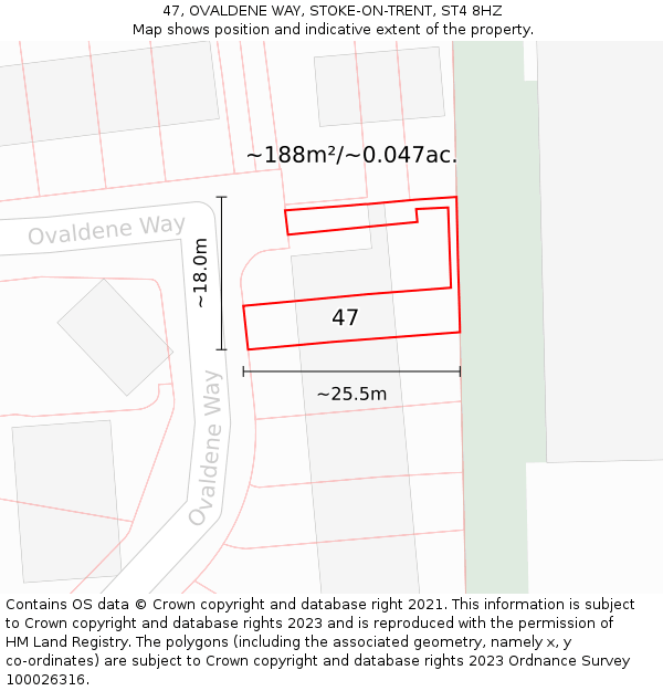 47, OVALDENE WAY, STOKE-ON-TRENT, ST4 8HZ: Plot and title map