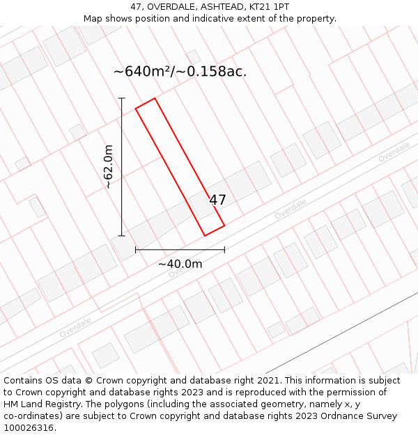 47, OVERDALE, ASHTEAD, KT21 1PT: Plot and title map