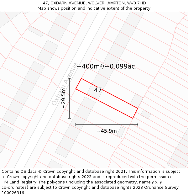 47, OXBARN AVENUE, WOLVERHAMPTON, WV3 7HD: Plot and title map