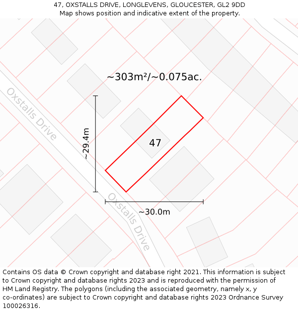 47, OXSTALLS DRIVE, LONGLEVENS, GLOUCESTER, GL2 9DD: Plot and title map