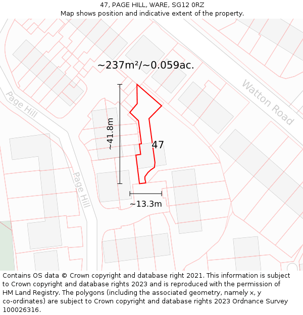 47, PAGE HILL, WARE, SG12 0RZ: Plot and title map