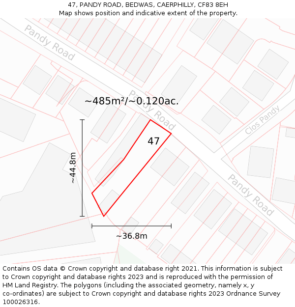47, PANDY ROAD, BEDWAS, CAERPHILLY, CF83 8EH: Plot and title map