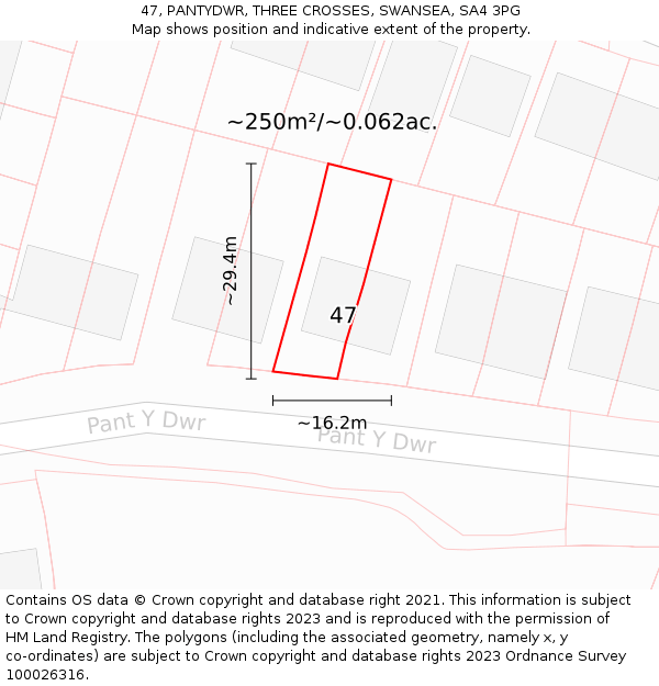 47, PANTYDWR, THREE CROSSES, SWANSEA, SA4 3PG: Plot and title map