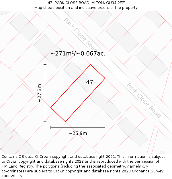 47, PARK CLOSE ROAD, ALTON, GU34 2EZ: Plot and title map