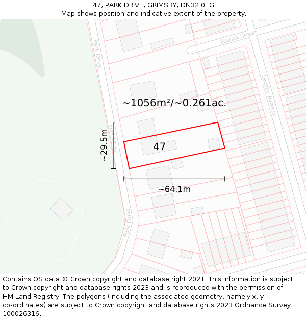 47, PARK DRIVE, GRIMSBY, DN32 0EG: Plot and title map