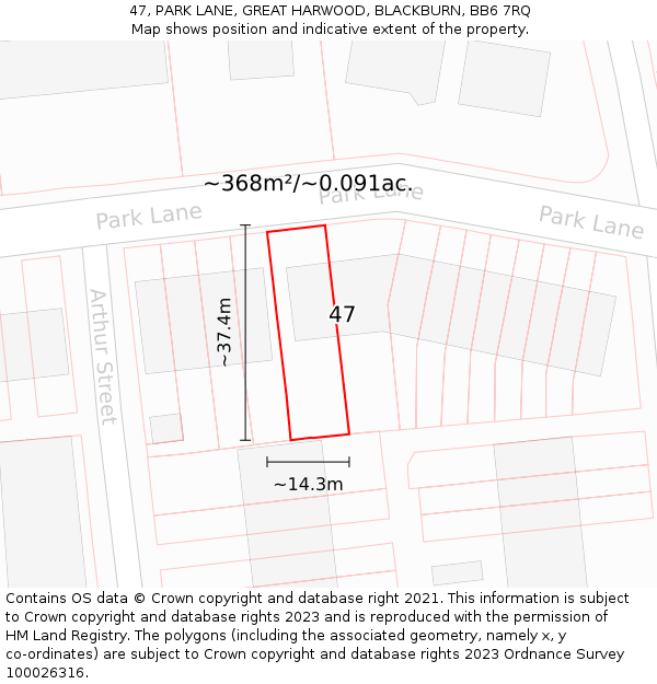 47, PARK LANE, GREAT HARWOOD, BLACKBURN, BB6 7RQ: Plot and title map