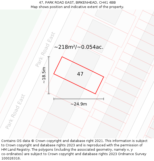 47, PARK ROAD EAST, BIRKENHEAD, CH41 4BB: Plot and title map
