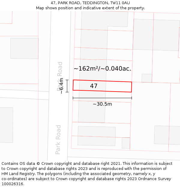 47, PARK ROAD, TEDDINGTON, TW11 0AU: Plot and title map