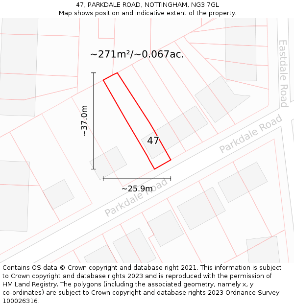 47, PARKDALE ROAD, NOTTINGHAM, NG3 7GL: Plot and title map