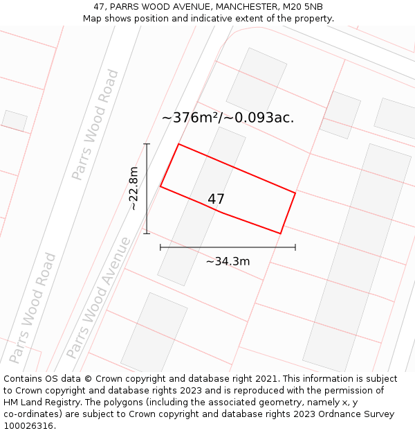 47, PARRS WOOD AVENUE, MANCHESTER, M20 5NB: Plot and title map