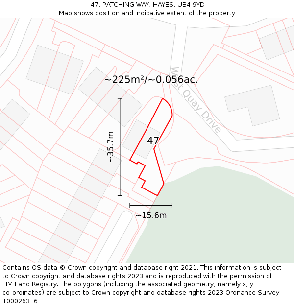 47, PATCHING WAY, HAYES, UB4 9YD: Plot and title map