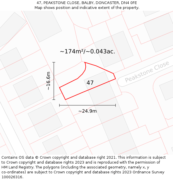 47, PEAKSTONE CLOSE, BALBY, DONCASTER, DN4 0FE: Plot and title map