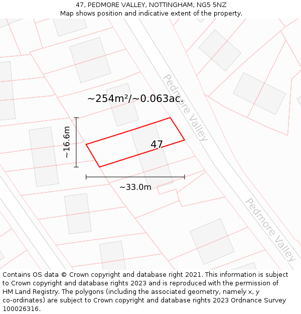 47, PEDMORE VALLEY, NOTTINGHAM, NG5 5NZ: Plot and title map